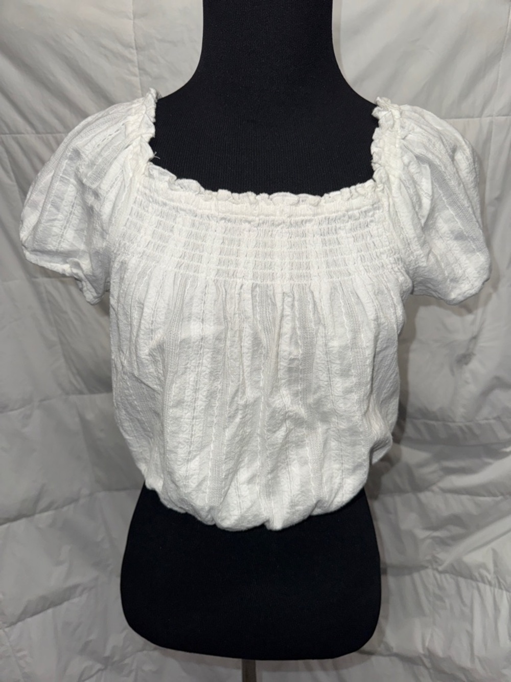 Aeropostale White Smocked Square-Neck Peasant Blouse